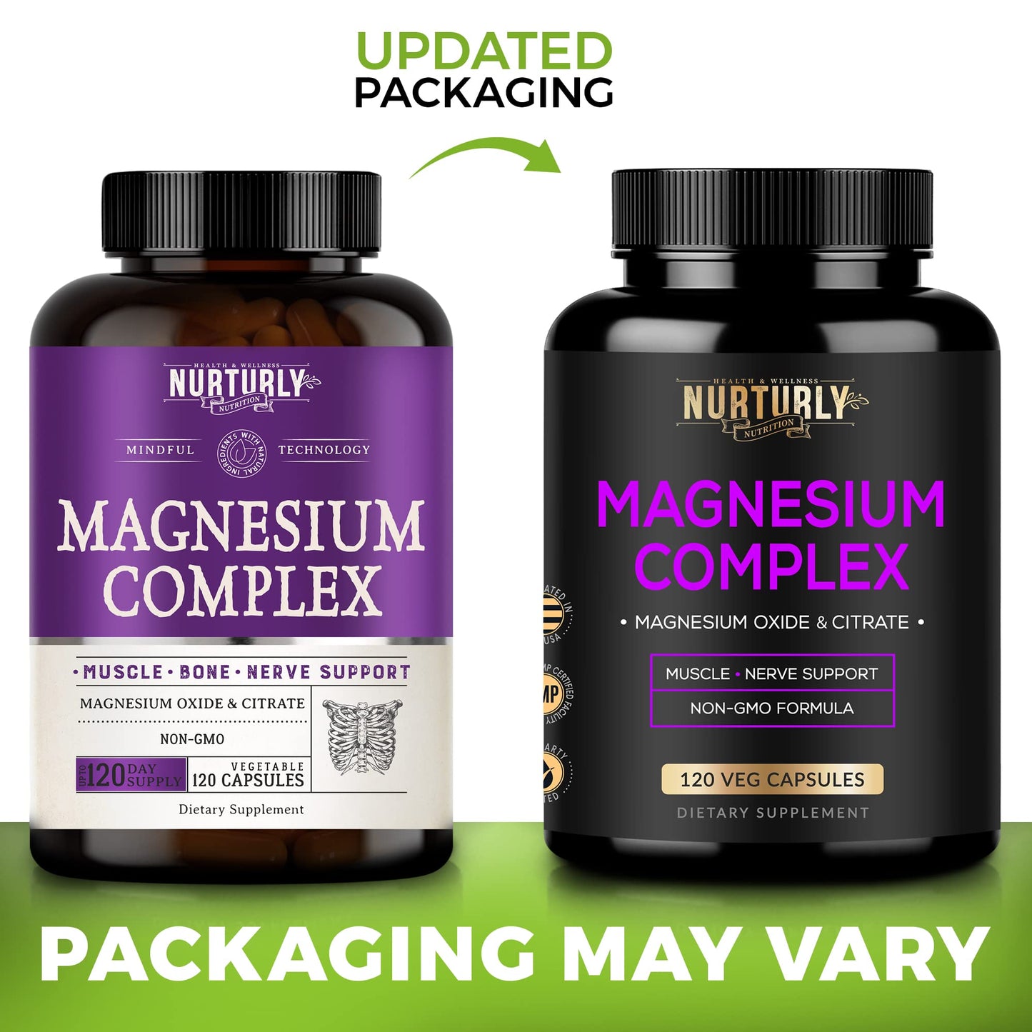 NURTURLY Magnesium Citrate & Oxide 500mg Complex – High Absorption, 360 Vegan Capsules