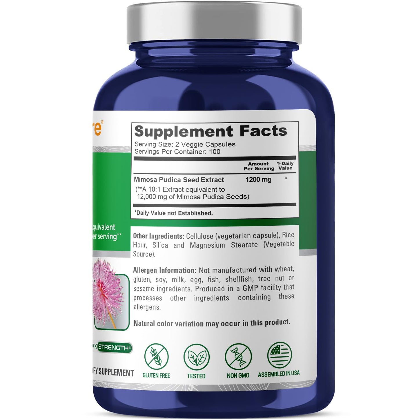 NusaPure Mimosa Pudica Seed 12,000 mg - 200 Vegan Capsules (10:1 Extract, Non-GMO, Gluten Free) - Pack of 2