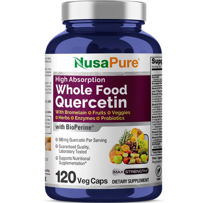 NusaPure Quercetin with Bromelain 500mg | 120 Veggie Caps | Non-GMO, Vegan | Bioperine