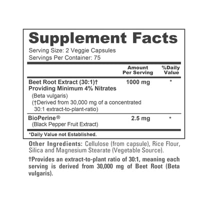 NusaPure Beet Root 30:1 Extract – 1000 mg per Serving, 150 Veggie Caps, Bioperine