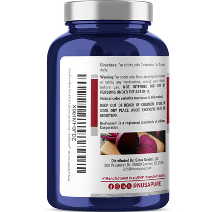 NusaPure Beet Root 30:1 Extract – 1000 mg per Serving, 150 Veggie Caps, Bioperine