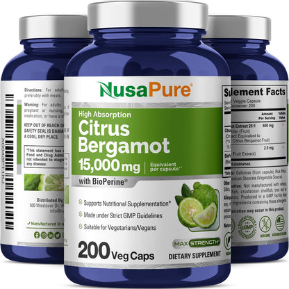 NusaPure Citrus Bergamot Capsules 15,000mg – 200 Servings (Pack of 2)