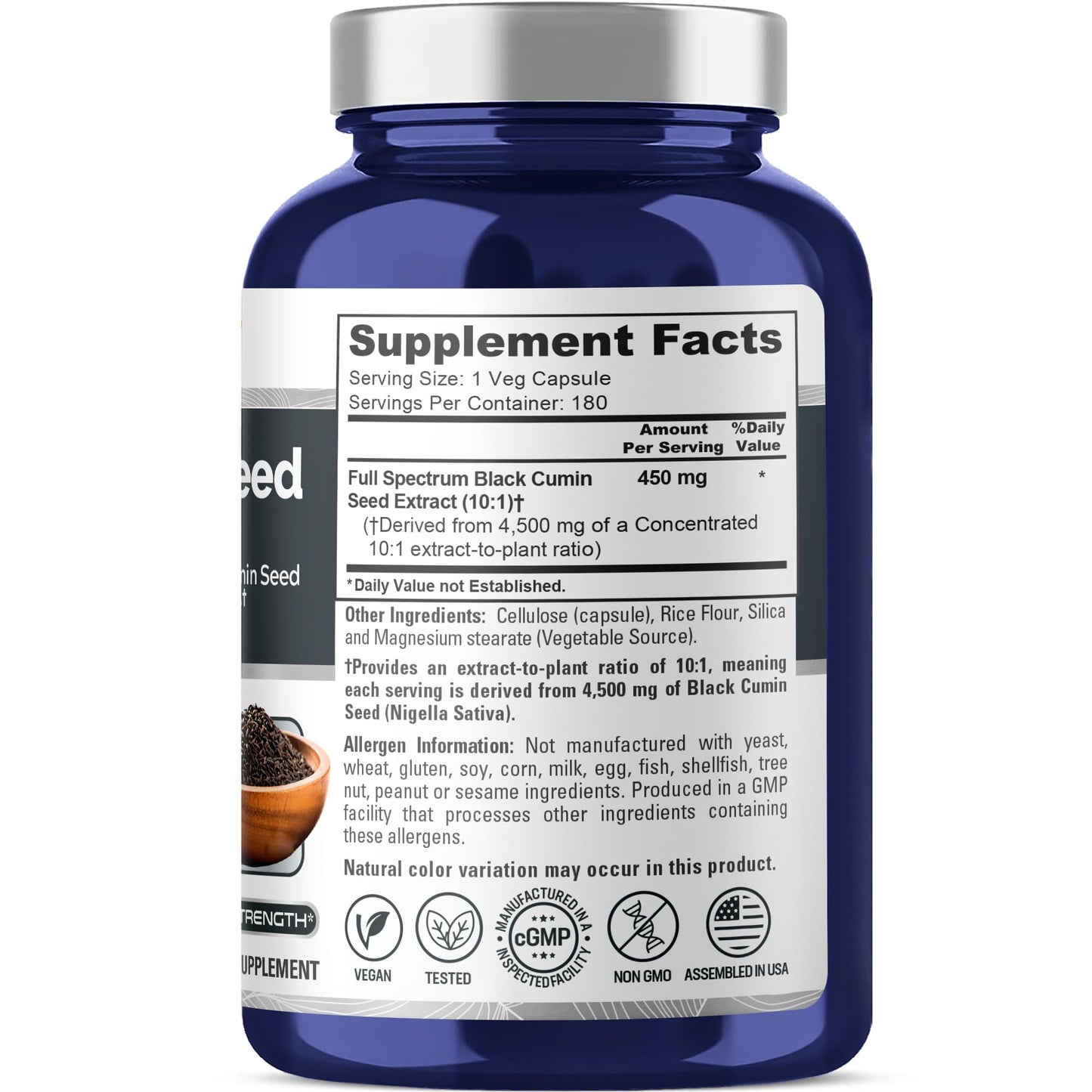 NusaPure Black Cumin Seed 10:1 Extract – 450 mg per Serving, 180 Veggie Caps (2-Pack)