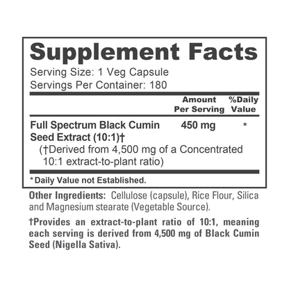 NusaPure Black Cumin Seed 10:1 Extract – 450 mg per Serving, 180 Veggie Caps (2-Pack)