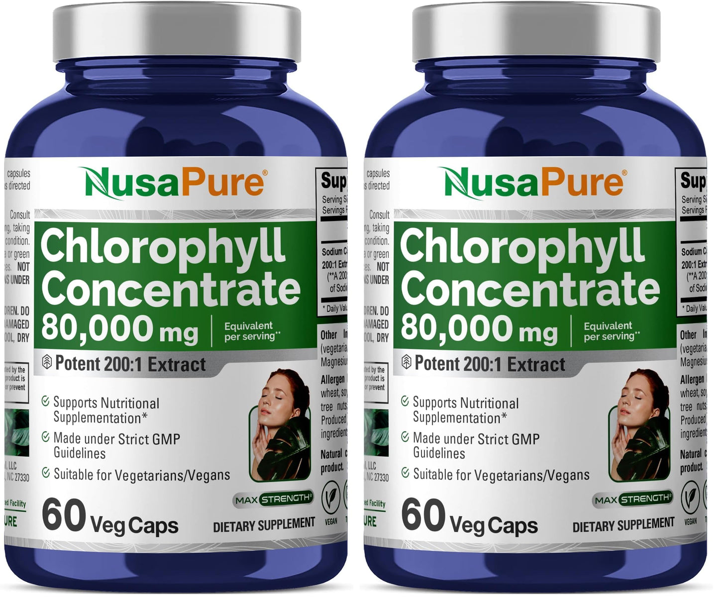 NusaPure Chlorophyll 200:1 Extract – 60 Veggie Caps (2-Pack), 80,000 mg per Serving, Non-GMO, Vegan