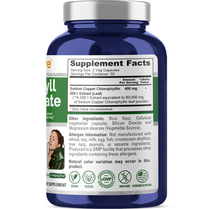 NusaPure Chlorophyll 200:1 Extract – 60 Veggie Caps (2-Pack), 80,000 mg per Serving, Non-GMO, Vegan