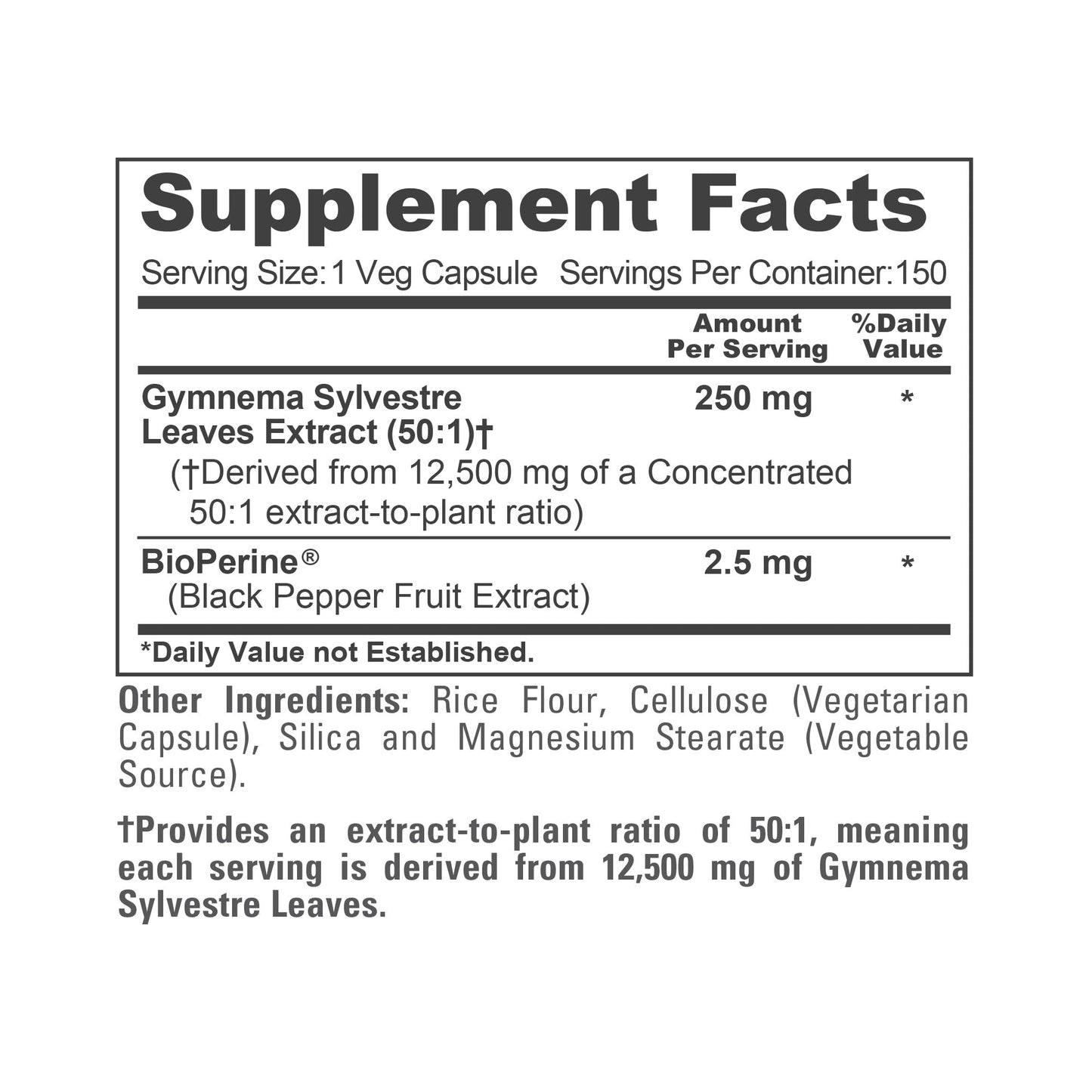 NusaPure Gymnema Sylvestre 50:1 Extract - 12,500 mg per Capsule, 150 Vegan Caps (Pack of 2) - Bioperine