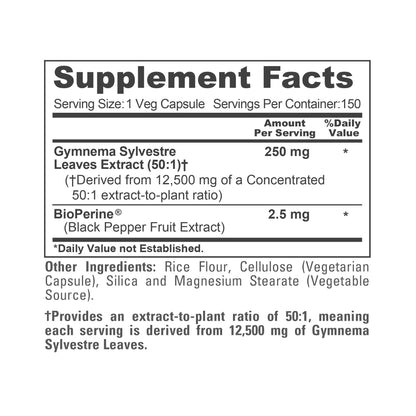 NusaPure Gymnema Sylvestre 50:1 Extract - 12,500 mg per Capsule, 150 Vegan Caps (Pack of 2) - Bioperine