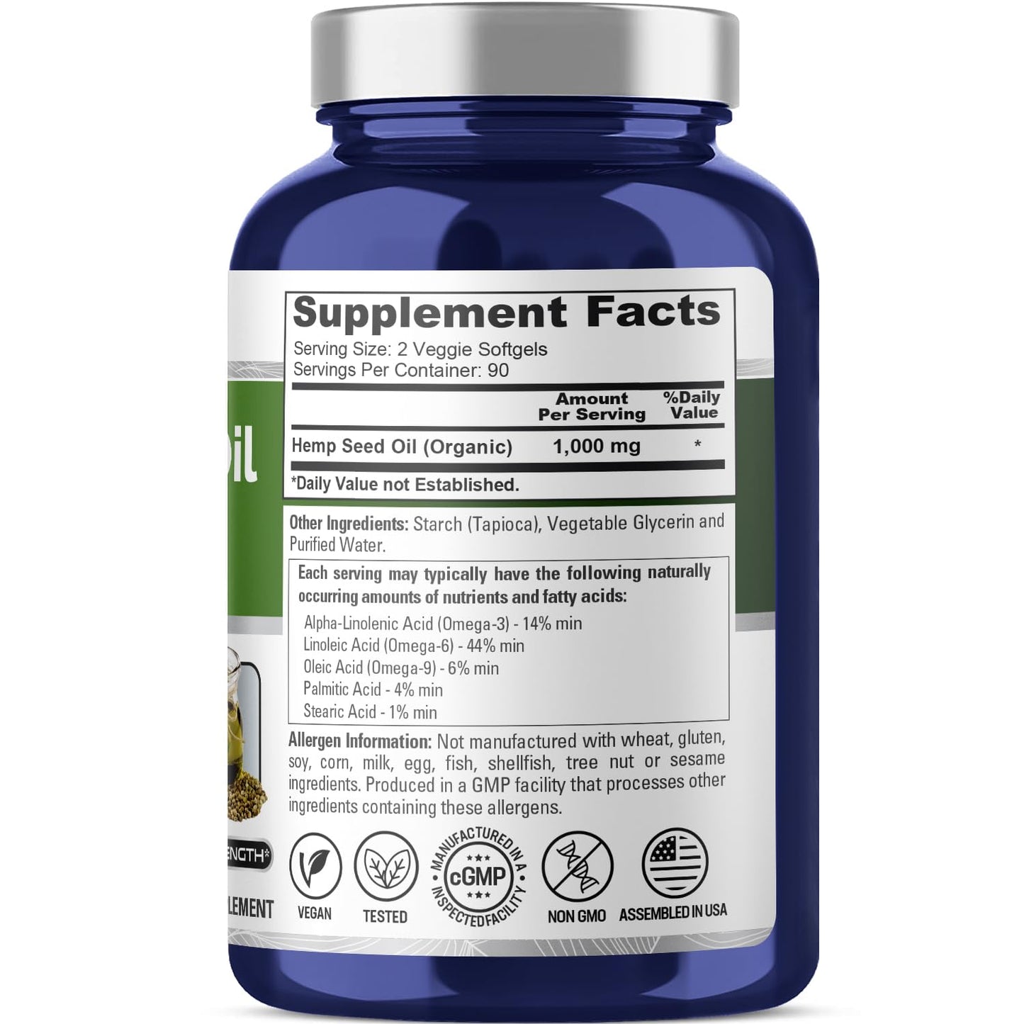 NusaPure Hemp Oil Capsules 1000mg per Serving – 180 Veggie Softgels, Non-GMO, Vegan (Pack of 2)