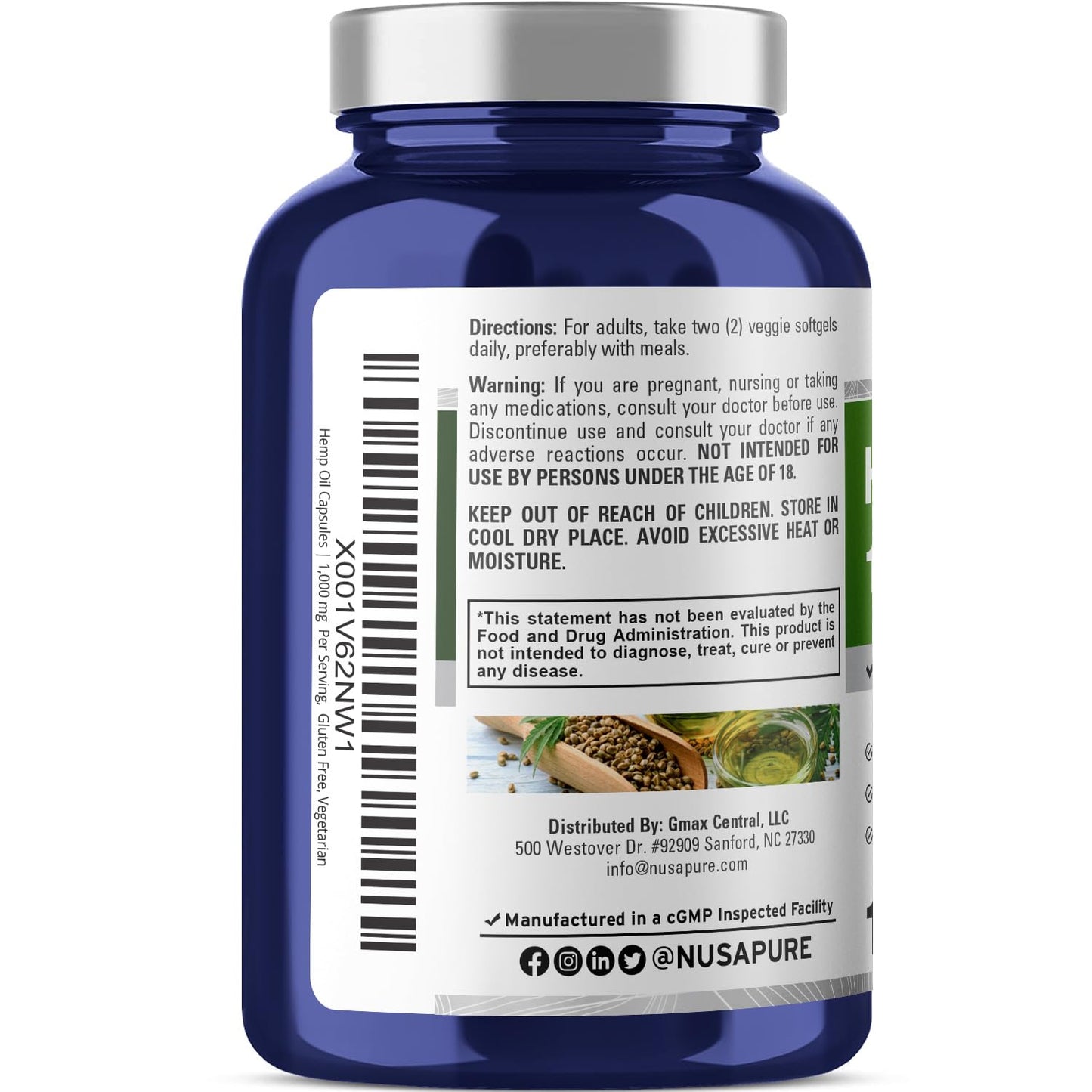 NusaPure Hemp Oil Capsules 1000mg per Serving – 180 Veggie Softgels, Non-GMO, Vegan (Pack of 2)