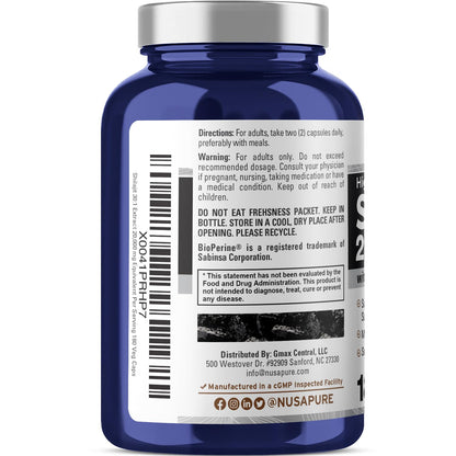 NusaPure Shilajit 20,000mg per Serving – 180 Veggie Caps – Pack of 2 | Non-GMO, Gluten Free, Bioperine