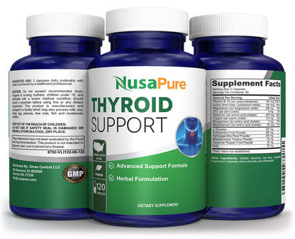 NusaPure Thyroid Support Supplement (Non-GMO) 120 Caps – Pack of 2