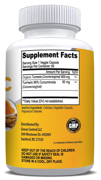 NusaPure Turmeric Curcumin 600 mg - 60 Capsules | 95% Curcuminoids