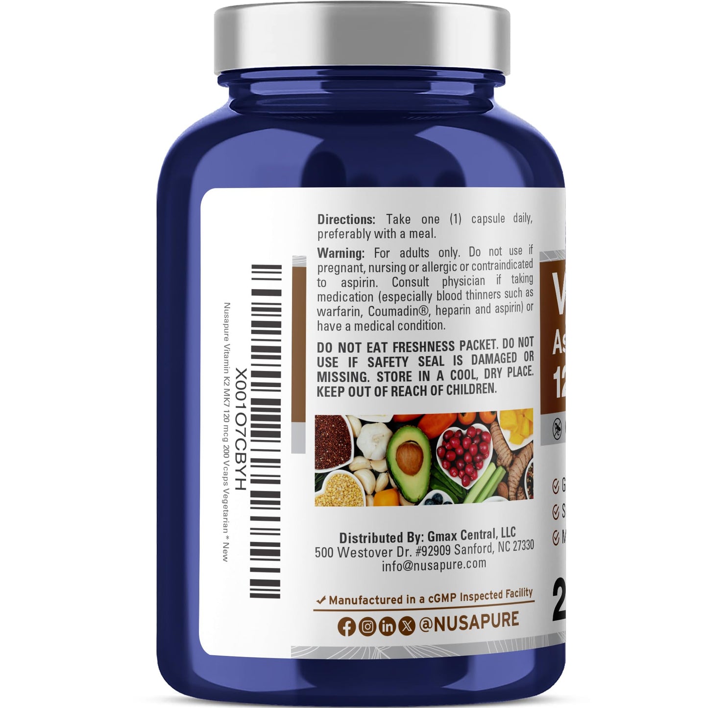 NusaPure Vitamin K2 MK-7 120 mcg – 200 Veggie Caps (Soy Free, Non-GMO, Vegan) Pack of 2
