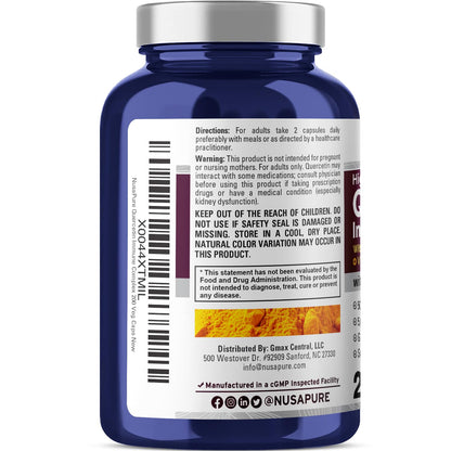 NusaPure Quercetin Complex with Bromelain, C & D3, Nettle & Zinc | 200 Veggie Caps (Pack of 2)