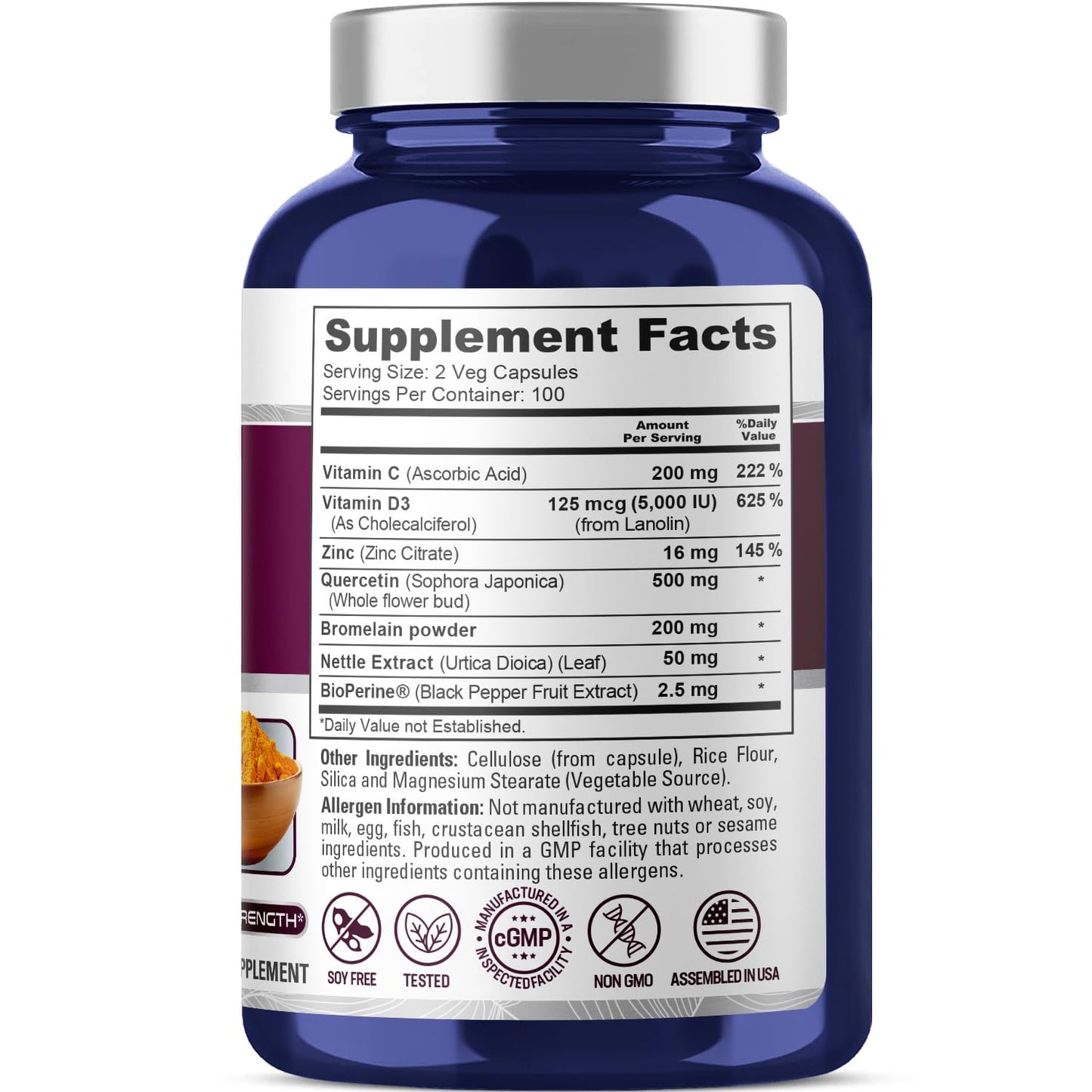 NusaPure Quercetin Complex with Bromelain, C & D3, Nettle & Zinc | 200 Veggie Caps (Pack of 2)