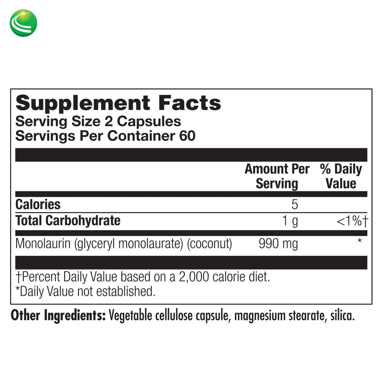 Nutra Biogenesis Monolaurin – 1000mg Coconut Monolaurin Capsules, Vegan, 120 Count