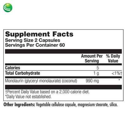 Nutra Biogenesis Monolaurin – 1000mg Coconut Monolaurin Capsules, Vegan, 120 Count