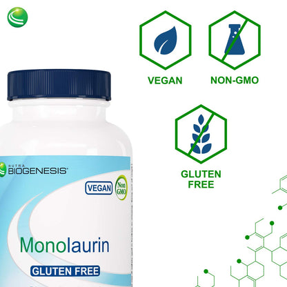 Nutra Biogenesis Monolaurin – 1000mg Coconut Monolaurin Capsules, Vegan, 120 Count