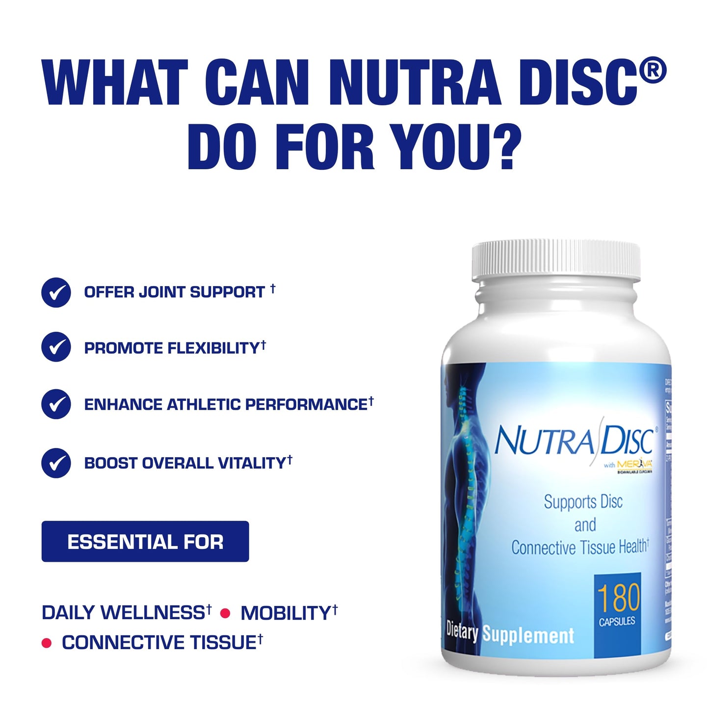 Nutra Disc & Joint Support - Clinically Formulated Cartilage, Ligament & Tendon Supplement with Meriva Curcumin, Glucosamine & Chondroitin - 90 Servings