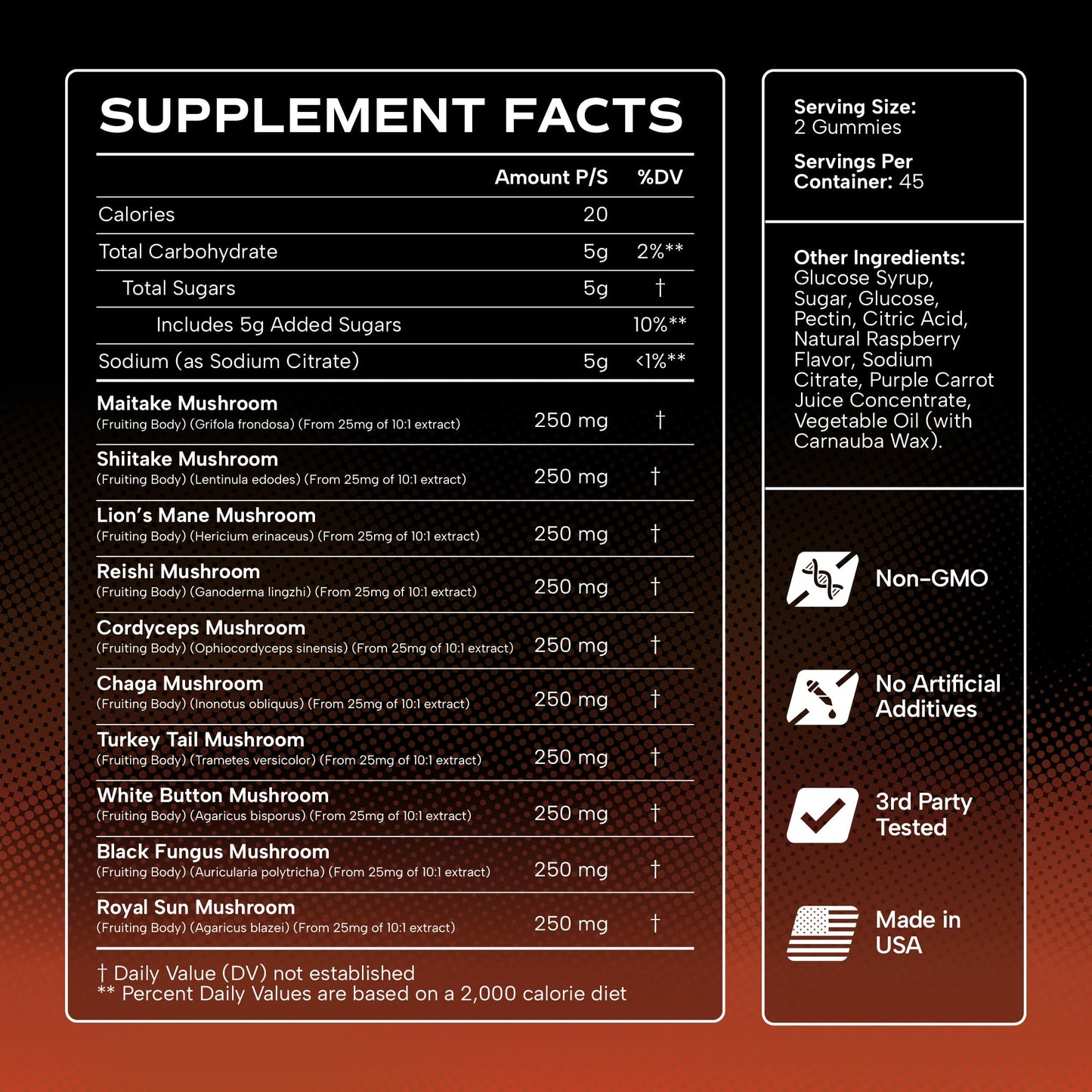 Effective Nutra Mushroom Gummies 2500mg - 10-in-1 Lion’s Mane, Reishi, Chaga, Cordyceps & More - Focus, Clarity, Memory - Raspberry Flavor, Vegan, Made in USA (2-Pack)