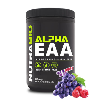 NutraBio Alpha EAA - All-Day Essential Amino Acids with Nootropics & Adaptogens, Grape Berry Crush