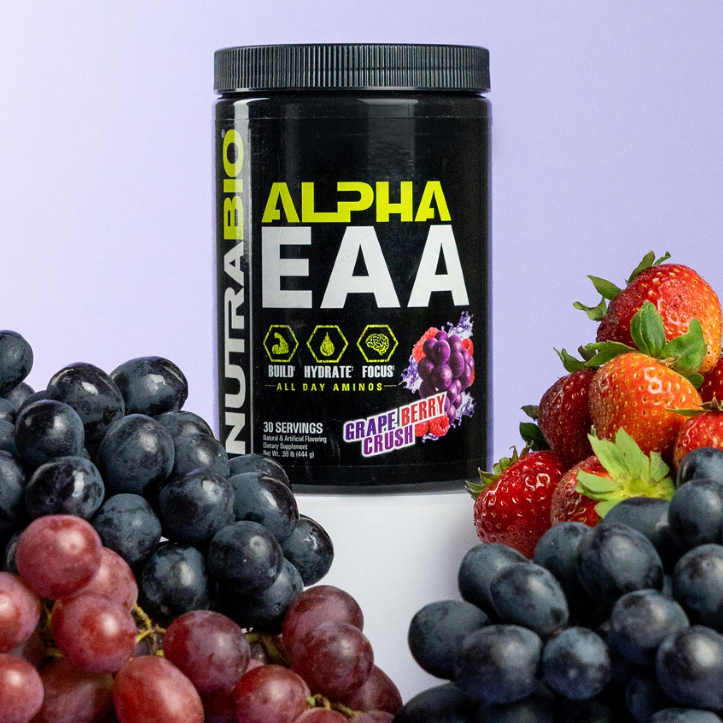 NutraBio Alpha EAA - All-Day Essential Amino Acids with Nootropics & Adaptogens, Grape Berry Crush