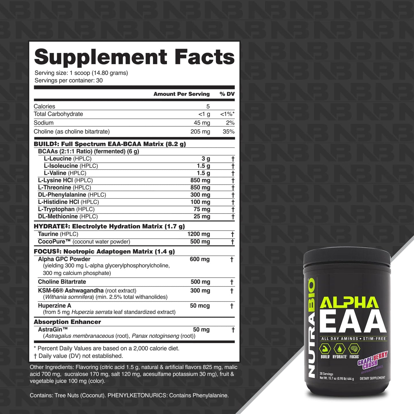 NutraBio Alpha EAA - All-Day Essential Amino Acids with Nootropics & Adaptogens, Grape Berry Crush