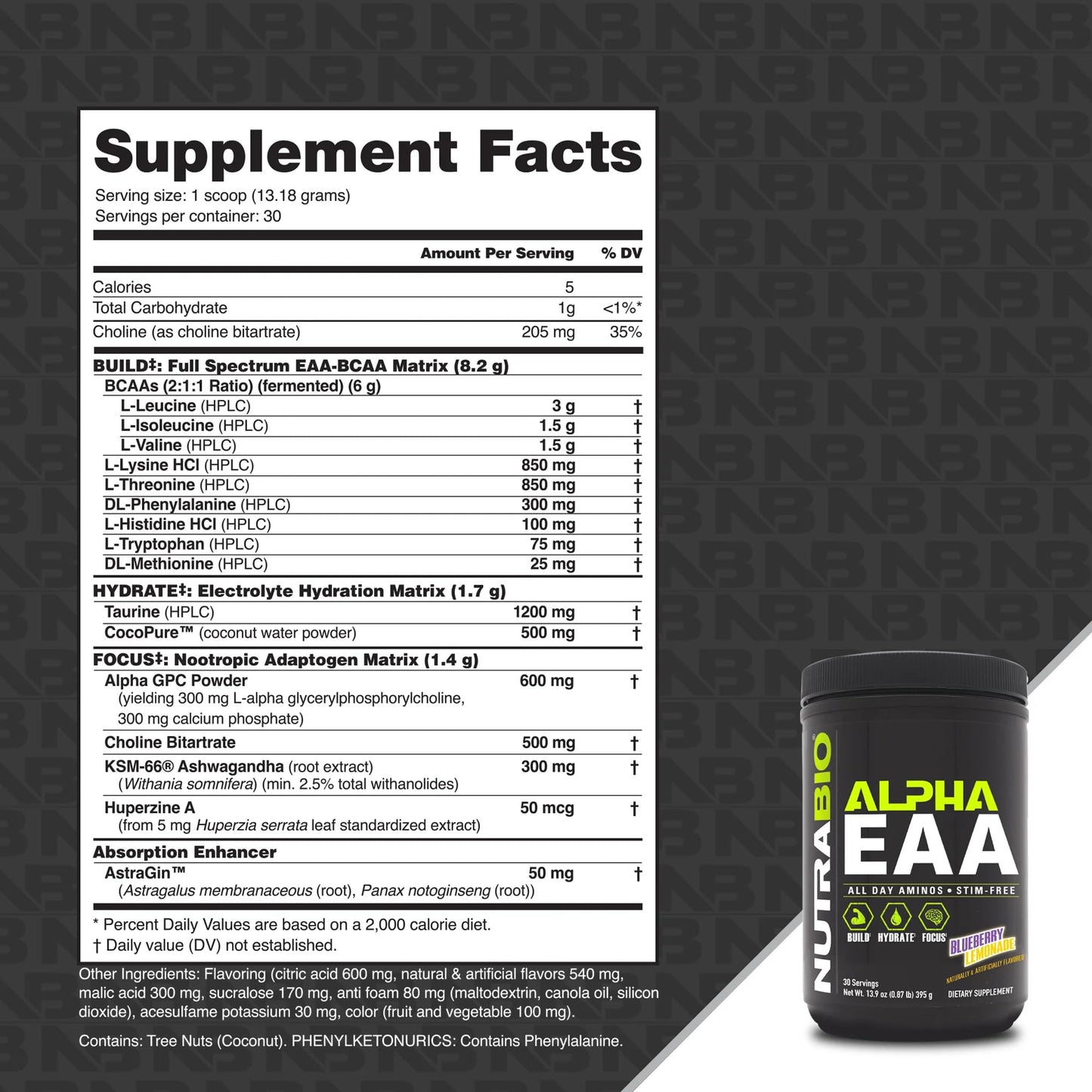 NutraBio Alpha EAA – All-Day Essential Amino Acids with Nootropics & Adaptogens | 30 Servings, Blueberry Lemonade