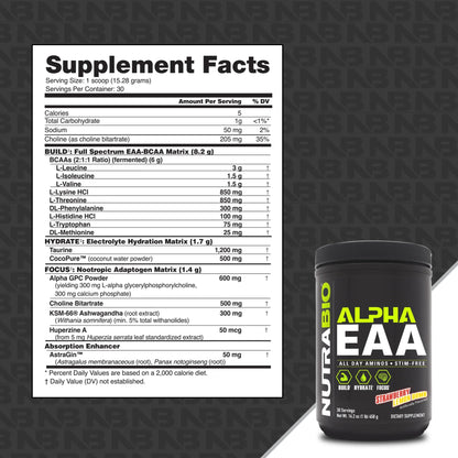 NutraBio Alpha EAA - All-Day Essential Amino Acids for Hydration & Recovery
