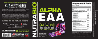 NutraBio Alpha EAA - All-Day Essential Amino Acids with Nootropics & Adaptogens, Grape Berry Crush