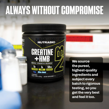 NutraBio Creatine + HMB Powder | Creatine Monohydrate with HMB for Muscle Growth – 30 Servings (Blue Razz)
