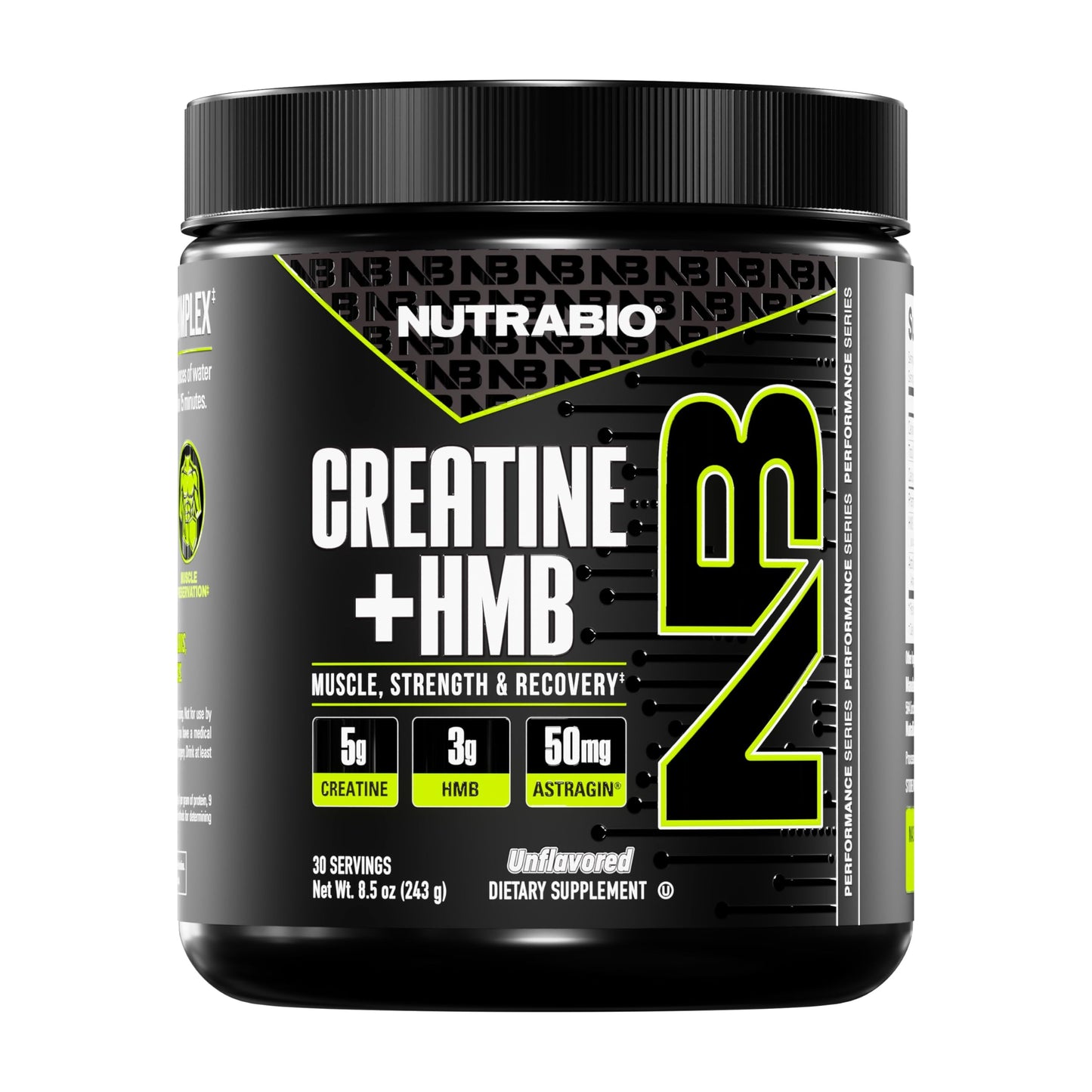 NutraBio Creatine + HMB – Creatine Monohydrate with HMB Powder for Muscle Growth & Strength, 30 Servings (Unflavored)