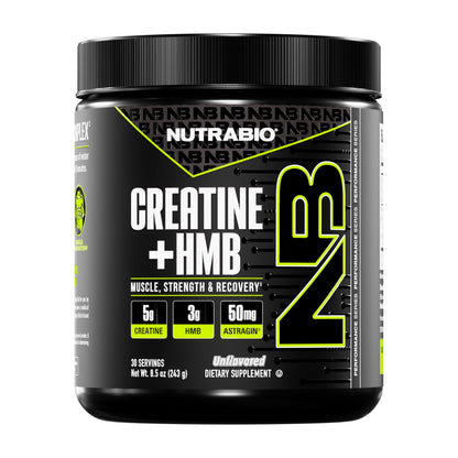 NutraBio Creatine + HMB – Creatine Monohydrate with HMB Powder for Muscle Growth & Strength, 30 Servings (Unflavored)