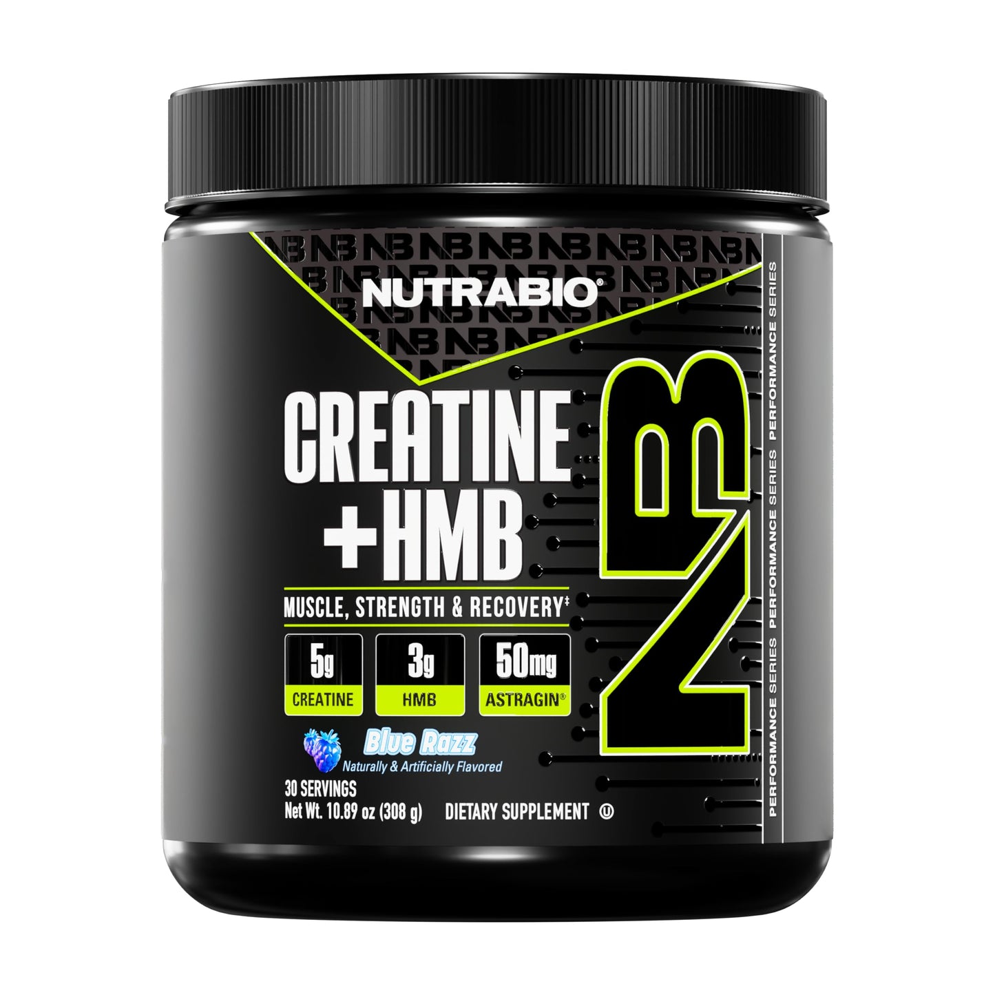 NutraBio Creatine + HMB Powder | Creatine Monohydrate with HMB for Muscle Growth – 30 Servings (Blue Razz)