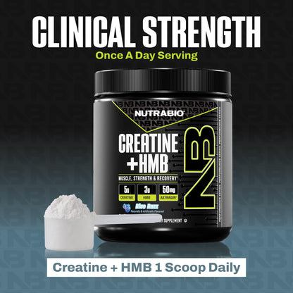 NutraBio Creatine + HMB Powder | Creatine Monohydrate with HMB for Muscle Growth – 30 Servings (Blue Razz)
