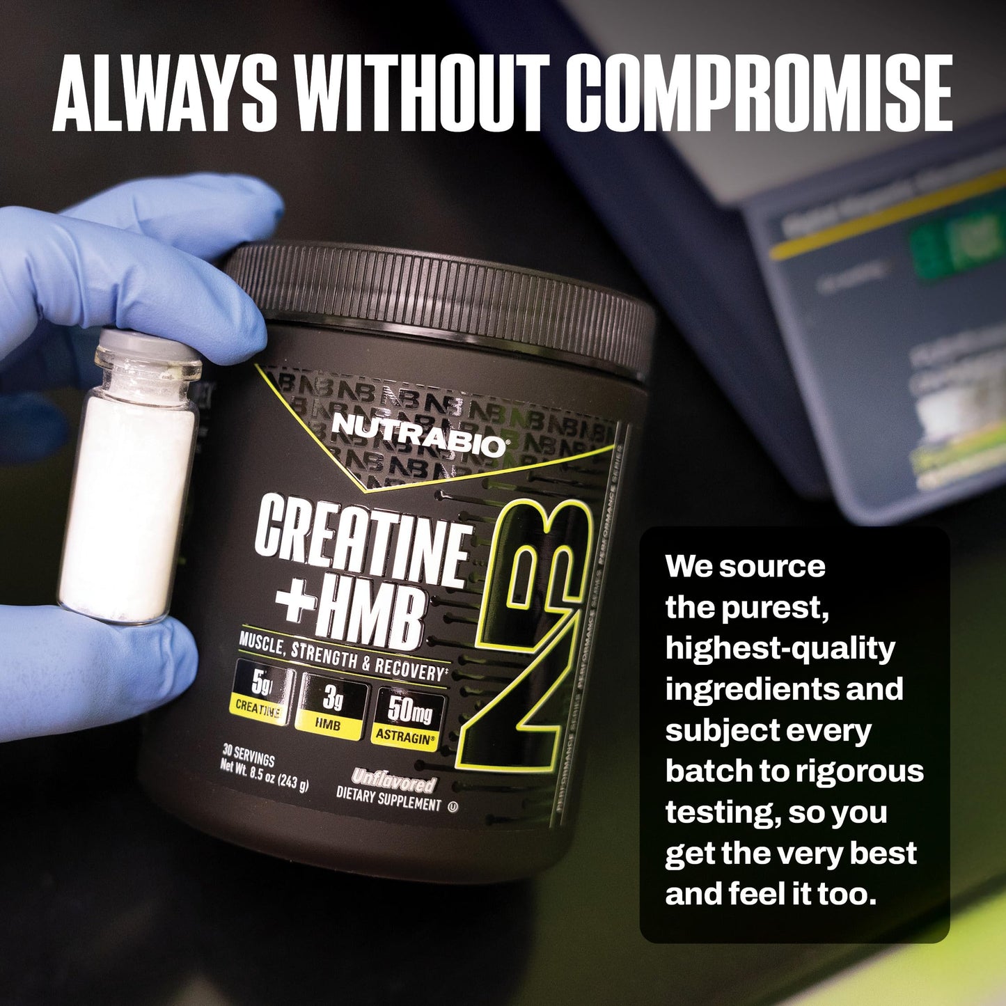 NutraBio Creatine + HMB – Creatine Monohydrate with HMB Powder for Muscle Growth & Strength, 30 Servings (Unflavored)