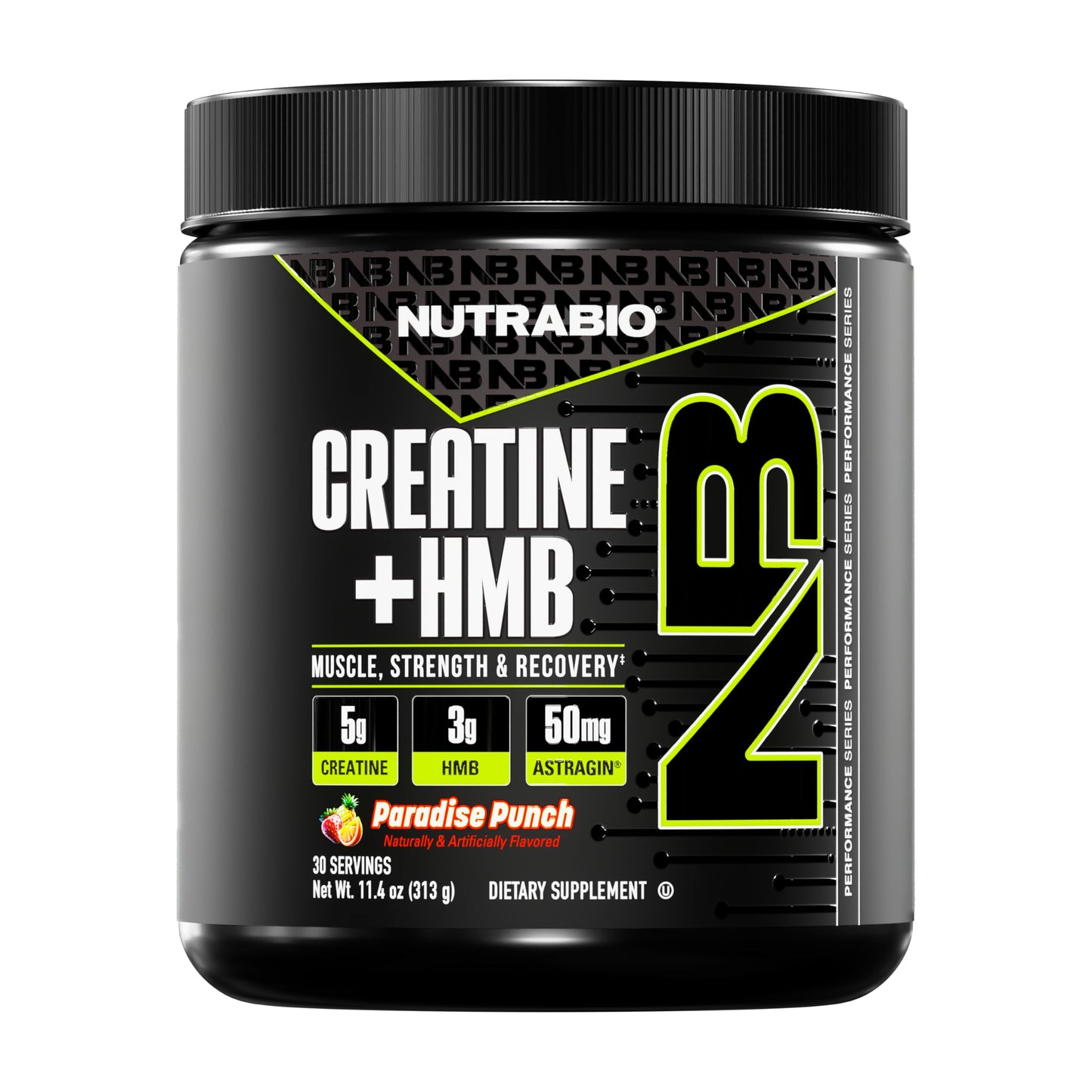 NutraBio Creatine + HMB Powder – Creatine Monohydrate + HMB (Paradise Punch) 30 Servings