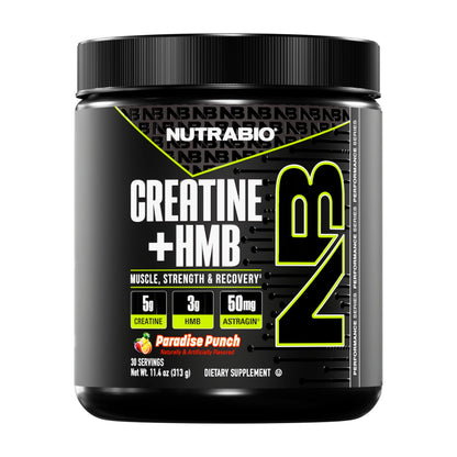 NutraBio Creatine + HMB Powder – Creatine Monohydrate + HMB (Paradise Punch) 30 Servings