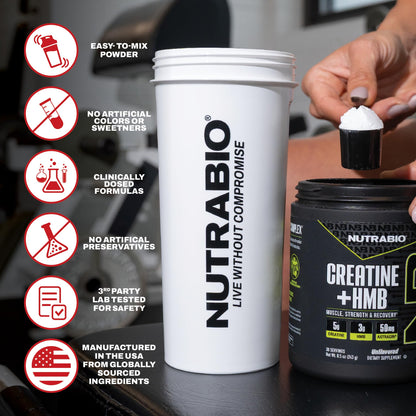 NutraBio Creatine + HMB Powder – Creatine Monohydrate + HMB (Paradise Punch) 30 Servings