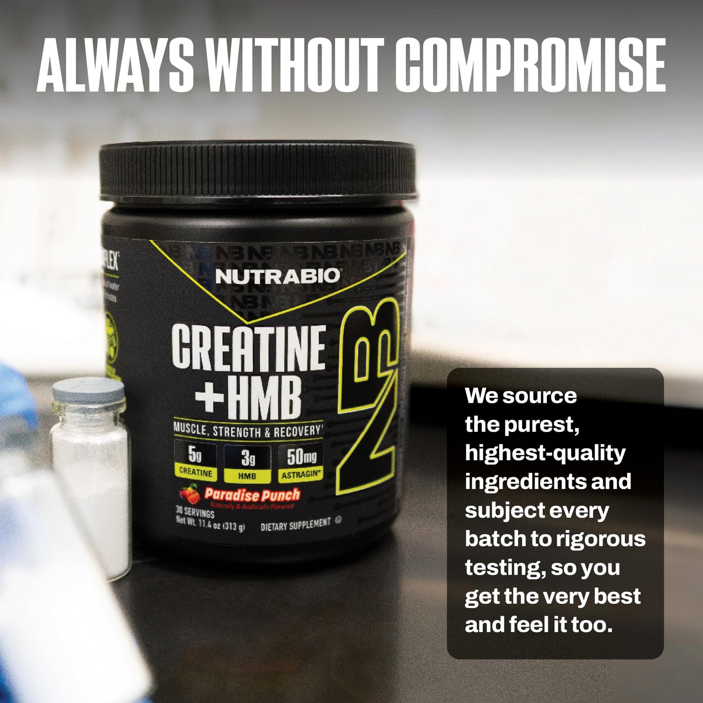 NutraBio Creatine + HMB Powder – Creatine Monohydrate + HMB (Paradise Punch) 30 Servings