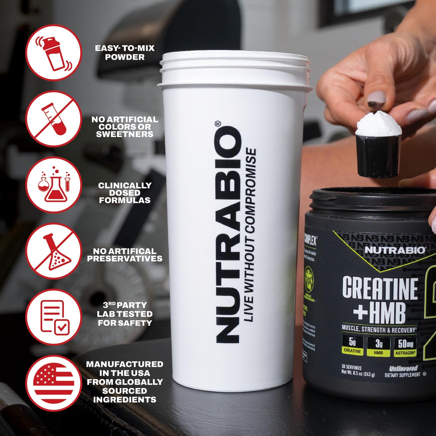 NutraBio Creatine + HMB Powder – Creatine Monohydrate + HMB (Paradise Punch) 30 Servings