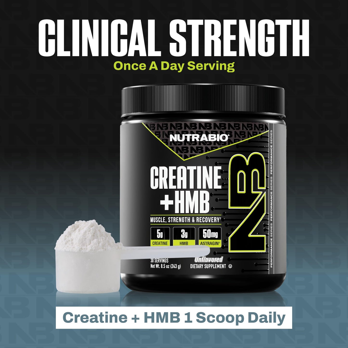 NutraBio Creatine + HMB – Creatine Monohydrate with HMB Powder for Muscle Growth & Strength, 30 Servings (Unflavored)