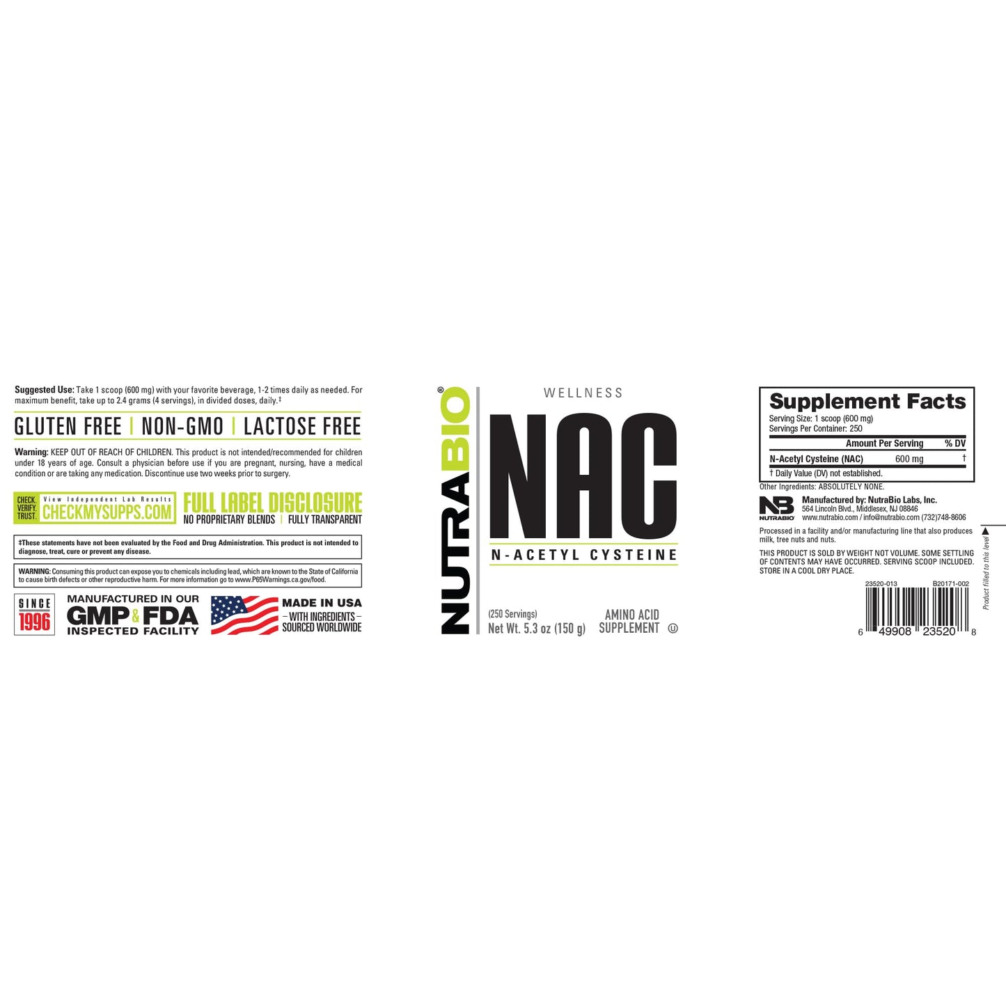 NutraBio N-Acetyl Cysteine (NAC) Supplement – 150g Powder, 600mg Serving – Immune Support & Antioxidant