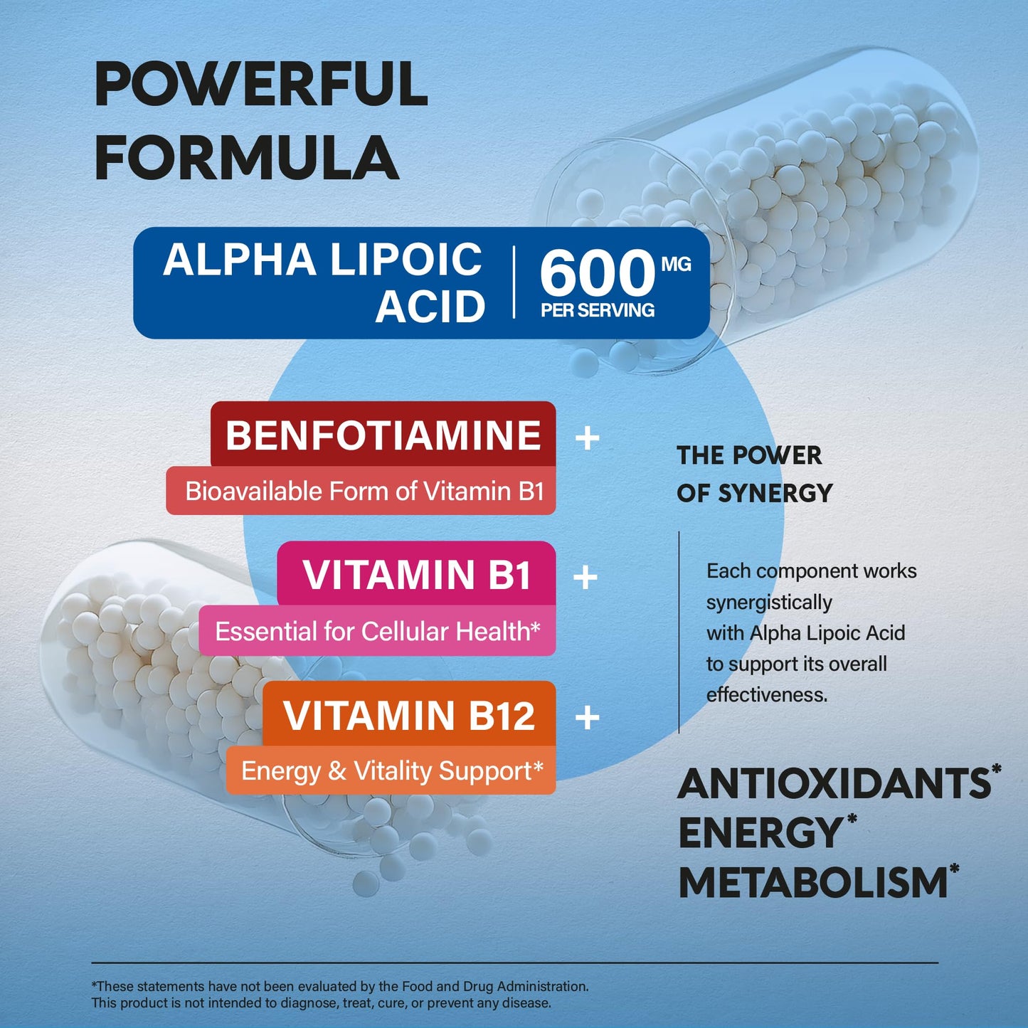 Nutraharmony Alpha Lipoic Acid 600mg – Extra Strength ALA with Benfotiamine, B1 & B12 (240 Veg Capsules)