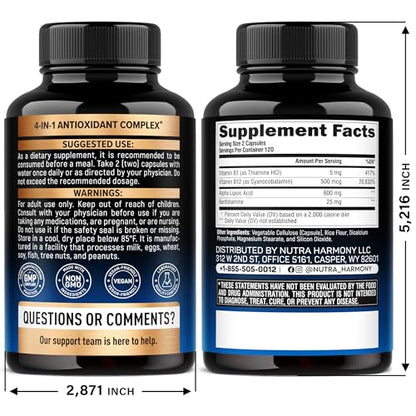 Nutraharmony Alpha Lipoic Acid 600mg – Extra Strength ALA with Benfotiamine, B1 & B12 (240 Veg Capsules)