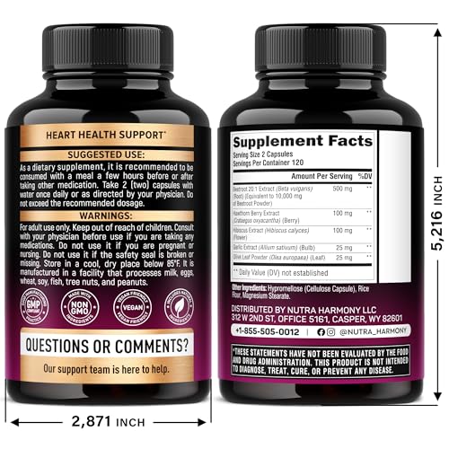 NutraHarmony Beet Root 5-in-1 Complex Capsules — Heart Health & Blood Pressure Support — 240 Capsules, Made in USA