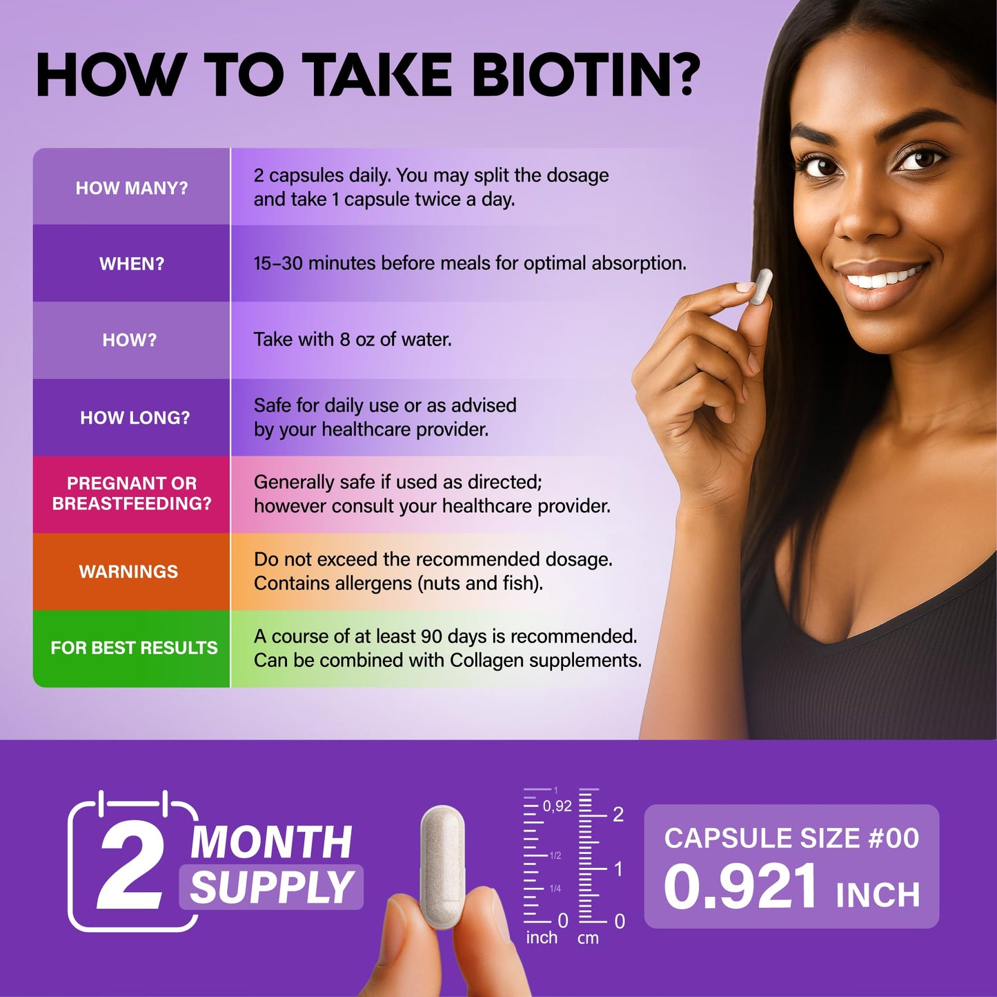 Nutraharmony Biotin + Collagen + Keratin with Hyaluronic Acid — Hair, Skin & Nails Support, 25,000 mcg Biotin, 120 Capsules, Made in USA
