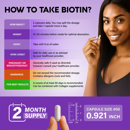 Nutraharmony Biotin + Collagen + Keratin with Hyaluronic Acid — Hair, Skin & Nails Support, 25,000 mcg Biotin, 120 Capsules, Made in USA