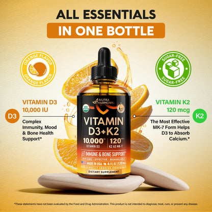 Vitamin D3 K2 USDA Organic Drops – 10,000 IU D3 + 120 mcg MK-7